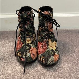Floral Lace-Up Ankle Boots - Barely Worn